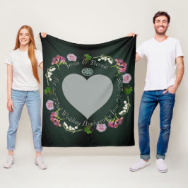 Foto op maat bloemenhart trouw verjaardag grijs fleece deken