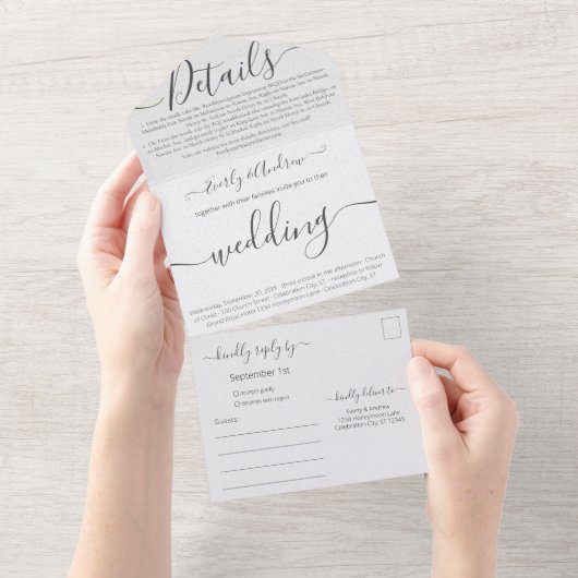 Foto op Outside Back Simple Modern Wedding All In One Uitnodiging (Afscheurbaar)