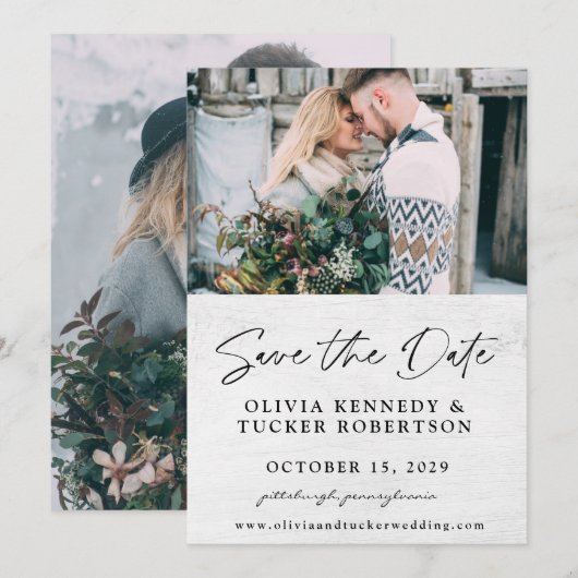 Foto op Wood Rustic Save the Date Uitnodiging (Voorkant / Achterkant)