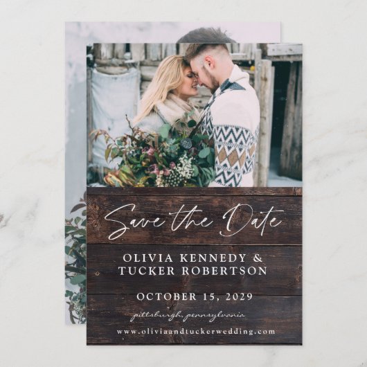 Foto op Wood Rustic Save the Date Uitnodiging (Voorkant / Achterkant)