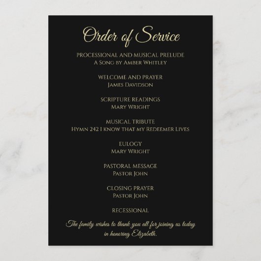 Foto op Zwarte begrafenis of viering van het leven Programmakaart (Achterkant)