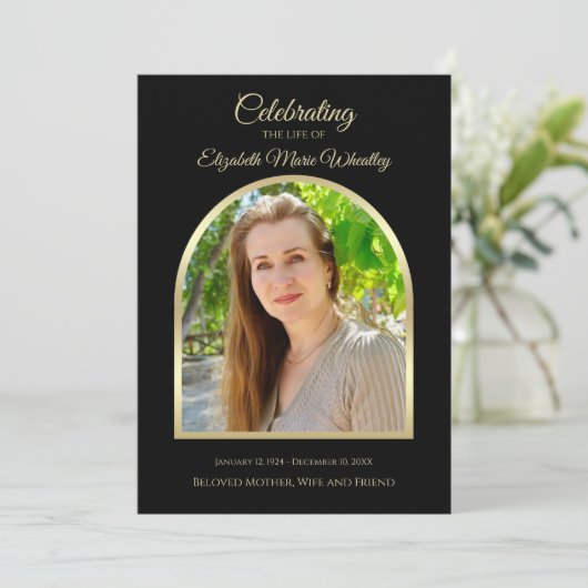 Foto op Zwarte begrafenis of viering van het leven Programmakaart (Staand voorkant)