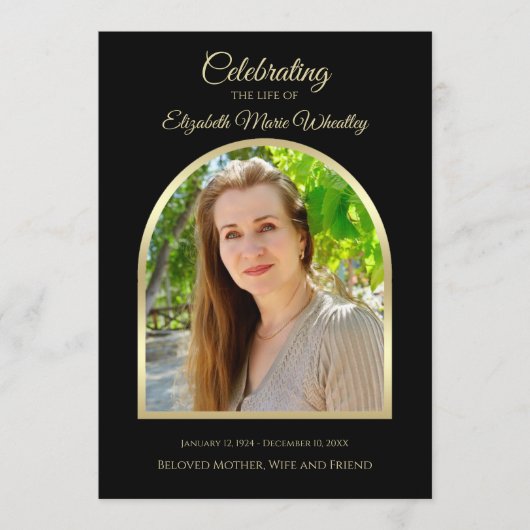 Foto op Zwarte begrafenis of viering van het leven Programmakaart (Voorkant)