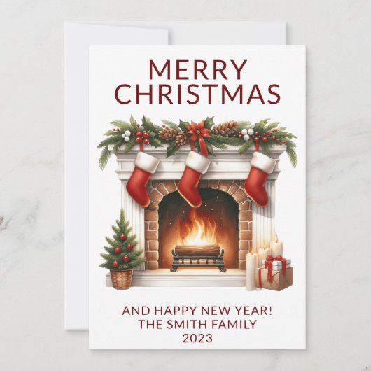 Foto Open haard Kousen Rode Vakantie Kaart (Voorkant)