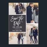 Foto opslaan Datum 4-fotocollage-kaart Save The Date<br><div class="desc">Deze moderne sparen de de fotokaart van de Datum kenmerkt een 4 fotocollage en een modern type van het borstelmanuscript. Komt met een patroon op de rug. Voeg aanvullende informatie toe zoals je trouwwebsite of voer je trouwhashtag in. Contacteer onze ontwerperopslag voor extra kleurenopties/variaties.</div>