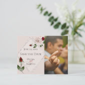 Foto Opslaan Datum Blush en Wine Rozen Briefkaart (Staand voorkant)