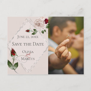 Foto Opslaan Datum Blush en Wine Rozen Briefkaart