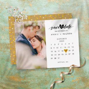 Foto Opslaan Datum Calendar Chic Gold Heart Briefkaart