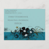 Foto Opslaan Datum Foto Blauwgroen Blauw Aankondigingskaart (Achterkant)