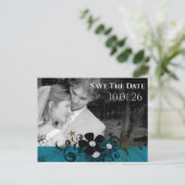 Foto Opslaan Datum Foto Blauwgroen Blauw Aankondigingskaart (Staand voorkant)