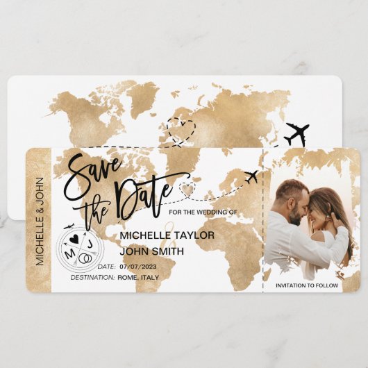 Foto Opslaan datum instapkaart Wereldkaart Kaart (Voorkant / Achterkant)