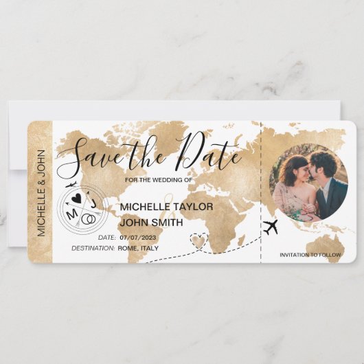 Foto Opslaan datum instapkaart Wereldkaart Kaart (Voorkant)