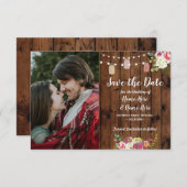 Foto opslaan Datum invullen Rustic Jar Wood Floral Save The Date (Voorkant / Achterkant)
