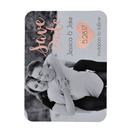 Foto Opslaan Datum met Roos Gold Magneet (Verticaal)