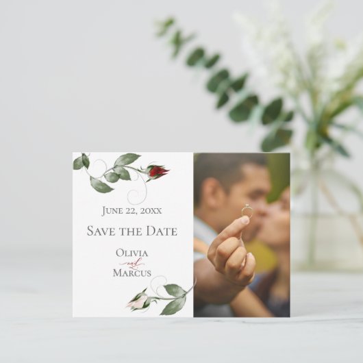 Foto Opslaan De Datum Blush Rosé En Cabernet Flora Briefkaart (Staand voorkant)