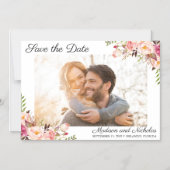 Foto Opslaan De Datum Magneten Rustiek Roze Bloem (Voorkant)