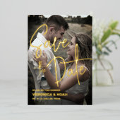 Foto opslaan de datum moderne bruiloft | Echt goud Folie Uitnodiging (Staand Voorkant)