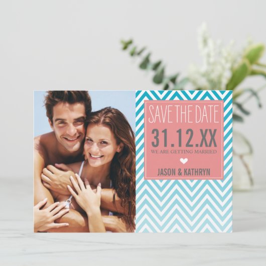 FOTO OPSLAAN DE DATUM ombre chevron turquoise kora Kaart (Staand voorkant)