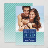 FOTO OPSLAAN DE DATUM ombre hoekige streep marine  Save The Date (Voorkant / Achterkant)