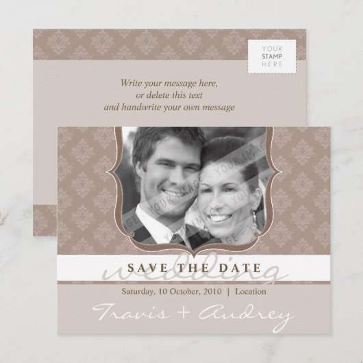 FOTO OPSLAAN DE DATUM :: pictureframe elegantie 4 Aankondigingskaart (Voorkant / Achterkant)