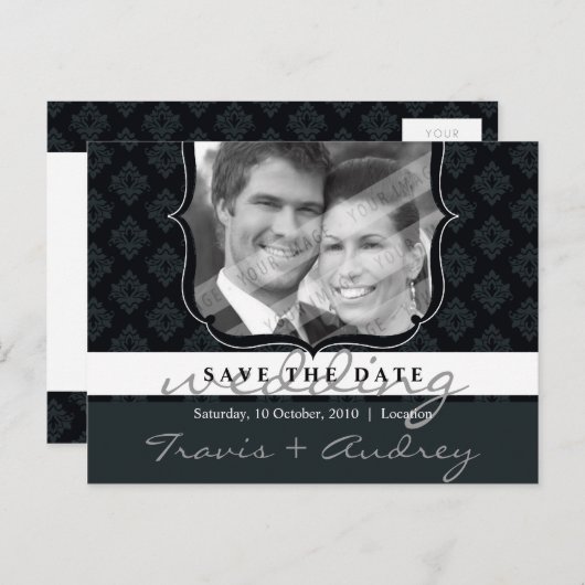 FOTO OPSLAAN DE DATUM :: pictureframe elegantie 8 Aankondigingskaart (Voorkant / Achterkant)