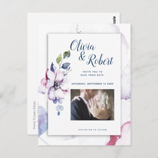 Foto Opslaan De Datum Waterverf Apple Blossoms Briefkaart (Voorkant / Achterkant)