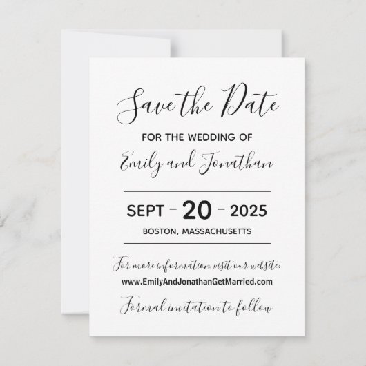 Foto Opslaan van de datum Kaart, White Modern Scri Save The Date (Achterkant)