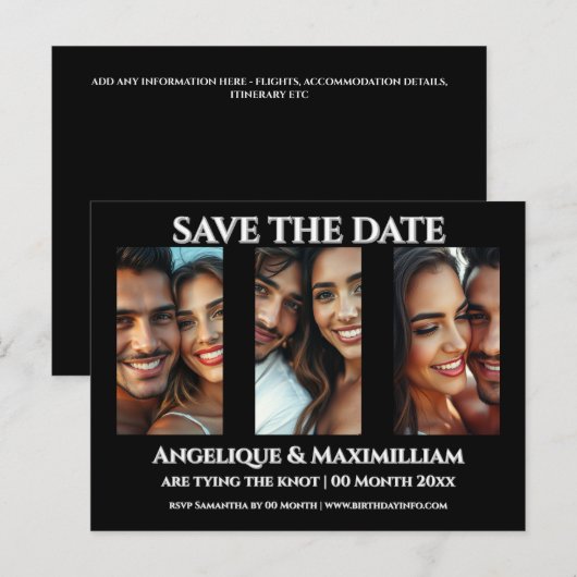 Foto opslaan van de datumkaart elegante moderne 3  briefkaart (Voorkant / Achterkant)