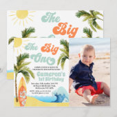 Foto Oranje Blauwgroen Surf Wave Big One 1st Birth Kaart (Voorkant / Achterkant)