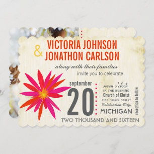 Foto Oranje roze moderne Daisy Wedding Invite Kaart