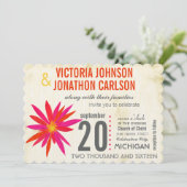 Foto Oranje roze moderne Daisy Wedding Invite Kaart (Staand voorkant)