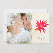 Foto Oranje roze moderne Daisy Wedding Invite Kaart (Achterkant)