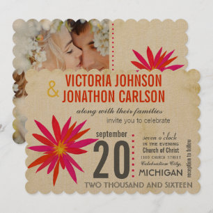 Foto Oranje roze moderne Daisy Wedding Invite Kaart