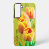  Foto Oranje Tulip FlowersTemplate Text Samsung Galaxy Hoesje (Achterkant)