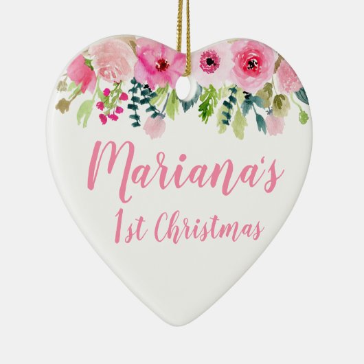Foto Ornament Baby's eerste kerstroze Floral (Rechts)