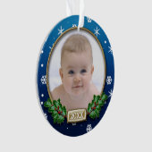 Foto Ornament | Eerste Kerstmis baby (blauw) (voorkant)