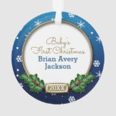 Foto Ornament | Eerste Kerstmis baby (blauw) (achterkant)