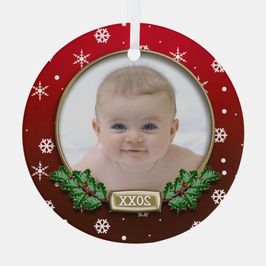 Foto Ornament | Eerste Kerstmis baby (rood) (Achterkant)