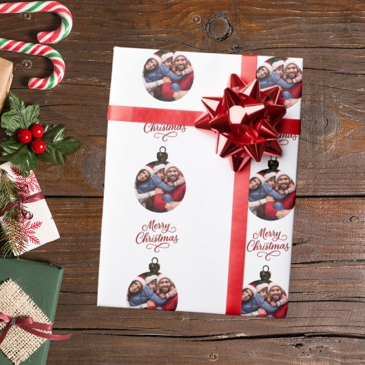 Foto ornament leuk script Kerstmis Cadeaupapier