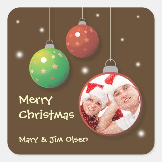 Foto ornament sparkly Merry Kerstmis sticker (Voorkant)