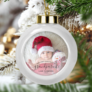 Foto Ouders Eerste Kerstmis Zwarte Lettertype Keramische Bal Ornament