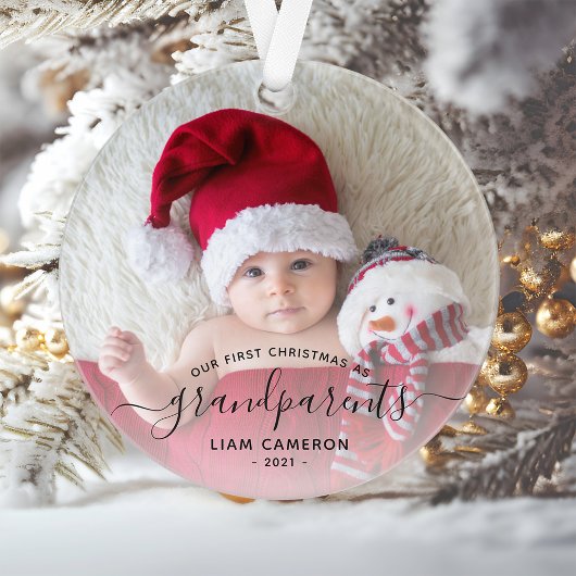 Foto Ouders Eerste Kerstmis Zwarte Lettertype Ornament