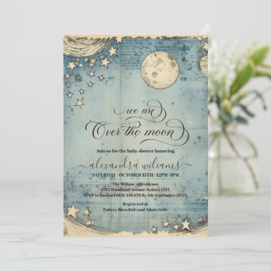 Foto over het Moon Blue Boy Baby shower Kaart (Staand voorkant)