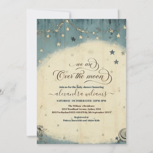 Foto Over the Moon Celestial Baby shower Kaart (Voorkant)