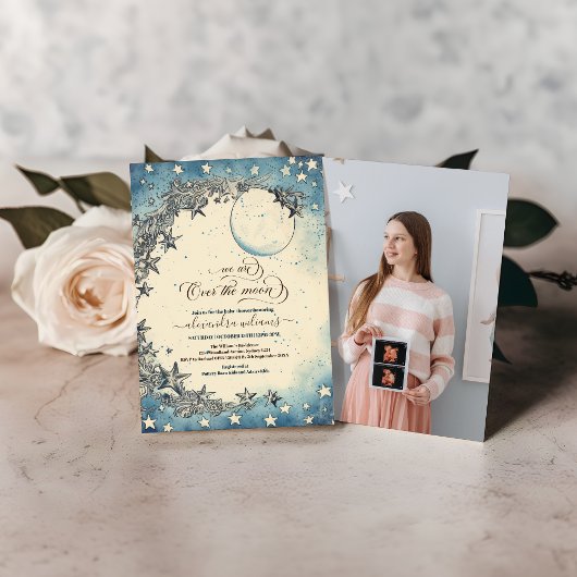 Foto Over the Moon Dreamy Baby shower Kaart