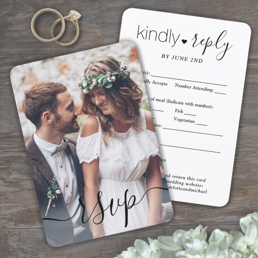 Foto-overlay eenvoudig script Elegant Trouwen RSVP Kaartje