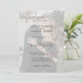 Foto overlay eenvoudige elegante moderne bruiloft kaart (Staand voorkant)