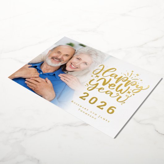 Foto overlay Gelukkig Nieuwjaar 2026 Luxe Real Folie Feestdagenkaart (Gedraaid)