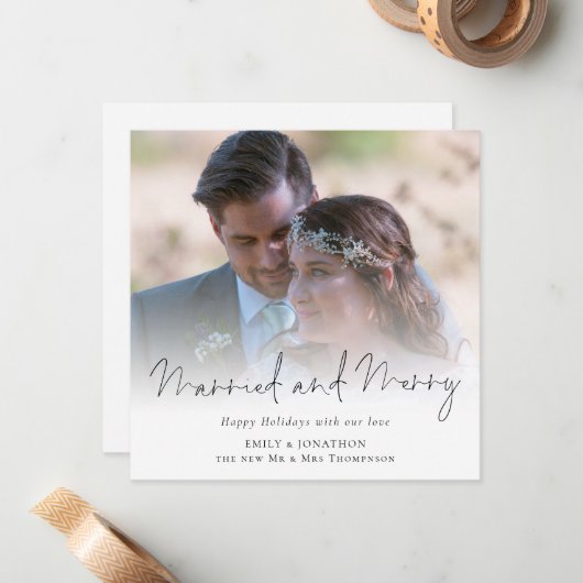 Foto-overlay Getrouwd en Prettig Kerstfeest Notitiekaartje (Voorkant / Achterkant in situ)