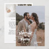 Foto overlay Getrouwde vrolijke Pas getrouwd Bedankkaart (Voorkant / Achterkant)